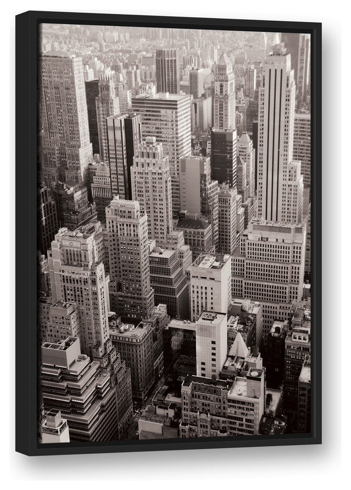 Black & White NYC Rooftops Photograph 20x30 Black Floating Framed Canvas