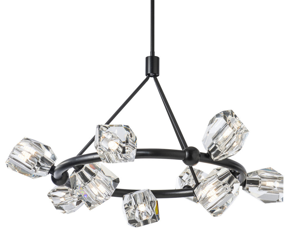 Gatsby 9-Light Ring Pendant - Black - Crystal