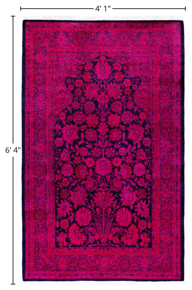 Overdyed One-of-a-Kind Hand-Knotted Area Rug Pink, 4' 1" x 6' 4"