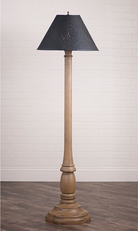 USA Handcrafted Wood Floor Lamp Textured Paint Finish, Pearwood, Punched Tin Sha