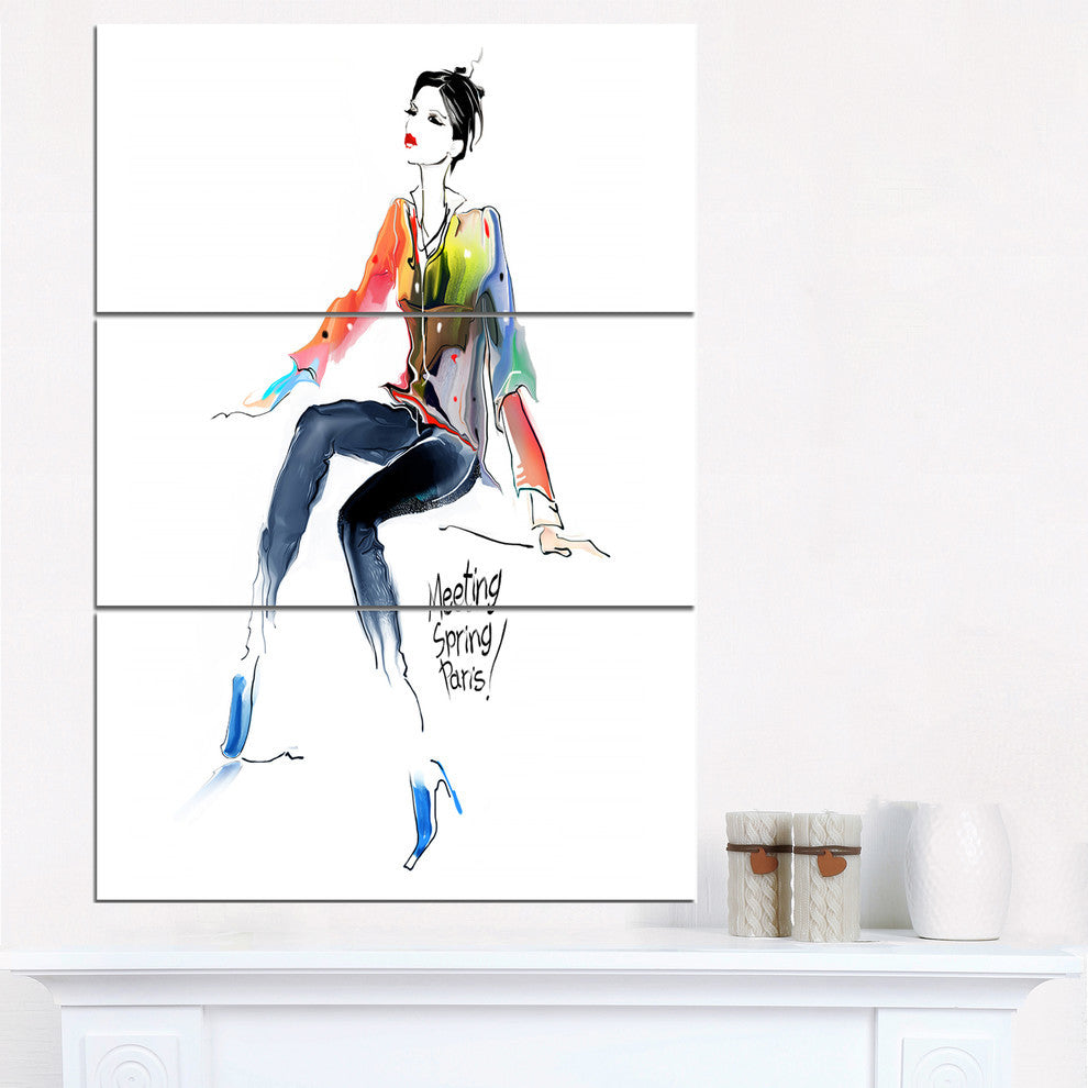 "Young Woman Colorful" Digital Metal Wall Art, 3 Panels, 28"x36"
