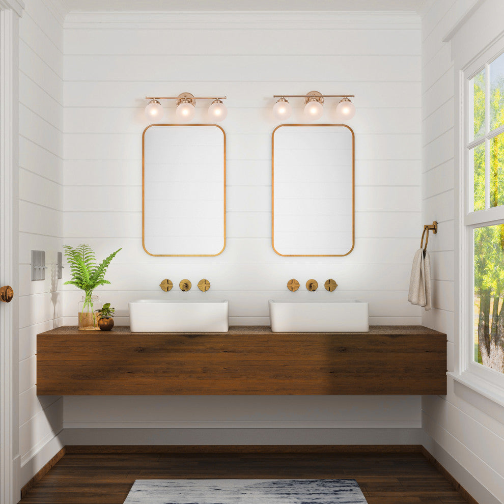 LALUZ 3-Light 20-in Gold with Frosted Glass Modern Bathroom Vanity Light