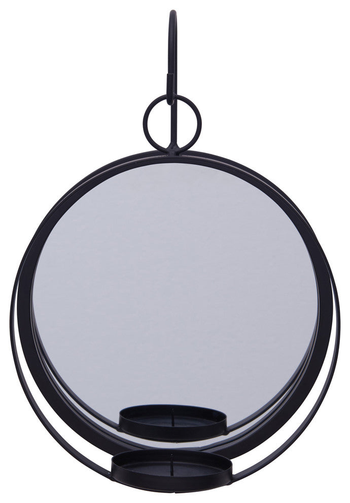 Round Iron Pillar Candle Sconce With Mirror
