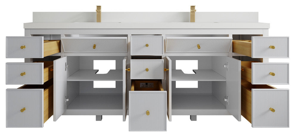 Sonoma 84 Double Sink Reeded Bath Vanity in White 2" White Quartz