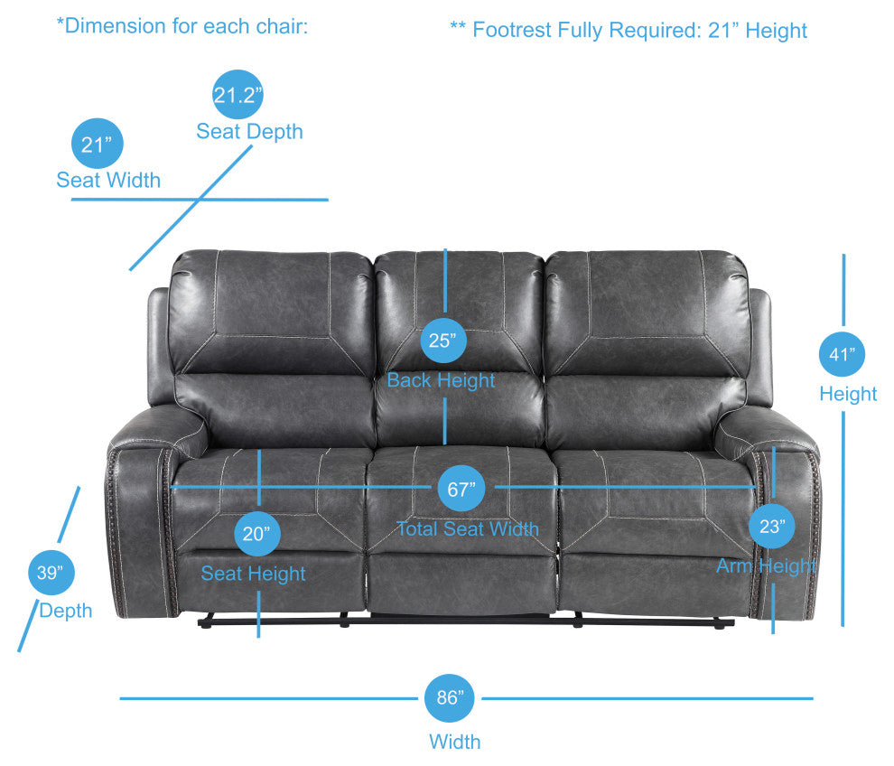 Keily Manual Recliner Sofa Grey