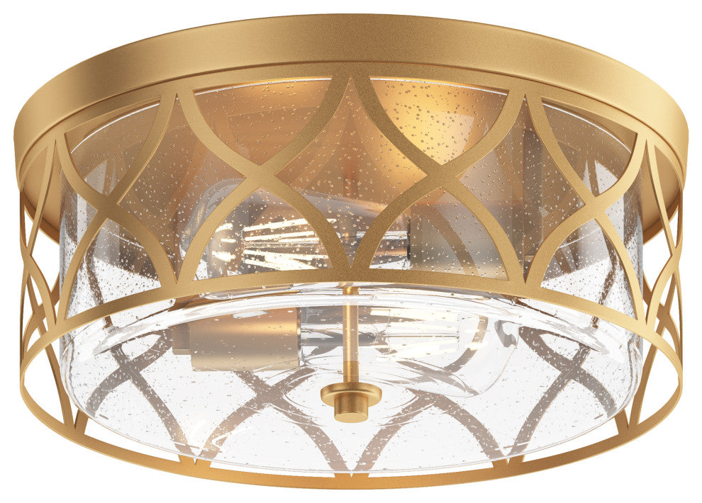 Modern Gold 2-Light Flush Mount Ceiling Light with Seeded Glass