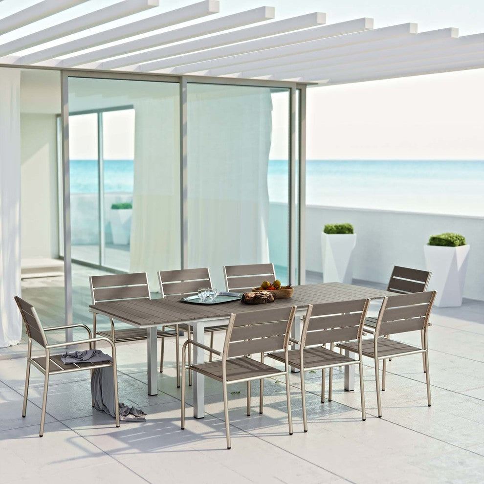 Modern Outdoor Side Dining Chair and Table Set, Aluminum Metal, Gray