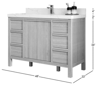 Elizabeth Oak 48" Single Sink Vanity, White 2" Calacatta Black