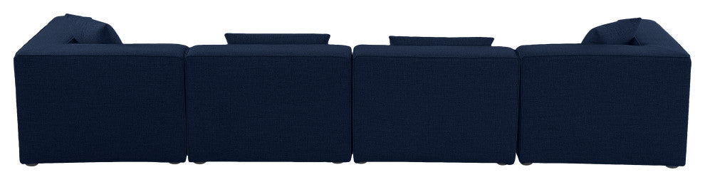 Cube Upholstered Modular Sofa, Navy, 4-Piece: 2 Armless Chair, 2 Corner Chair, Linen Texured Fabric