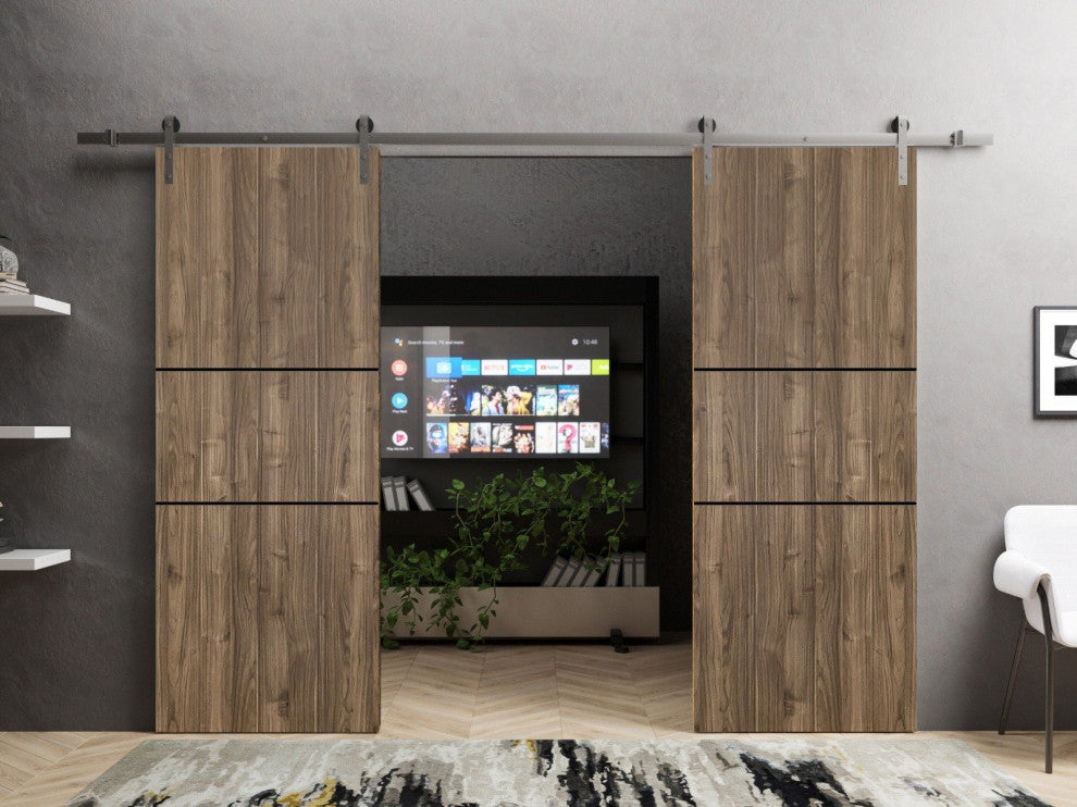 Sturdy Double Barn Door 64 x 96 with | Planum 0014 Walnut with  | 13FT