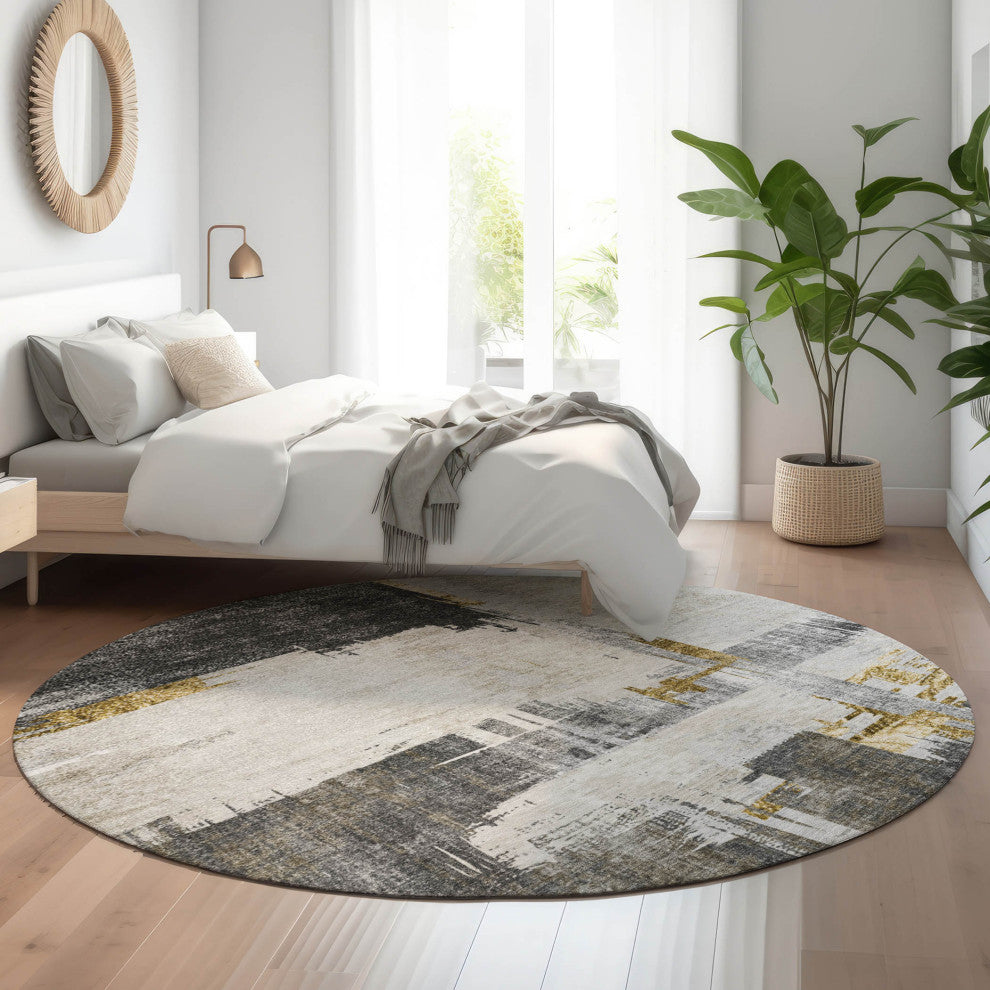 Premium Machine Washable Mayfield AMF624 Gray 8'' x 8'' Round Rug