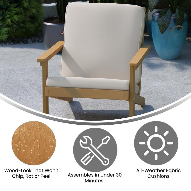 Charlestown All-Weather Poly Resin Wood Adirondack Club Chair with Cushions, Nat