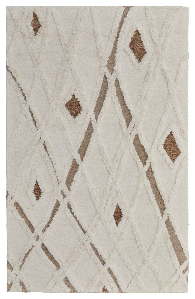 Weave & Wander Elika Moroccan Hand Tufted Wool Area Rug, Ivory/Brown, 10'x14'