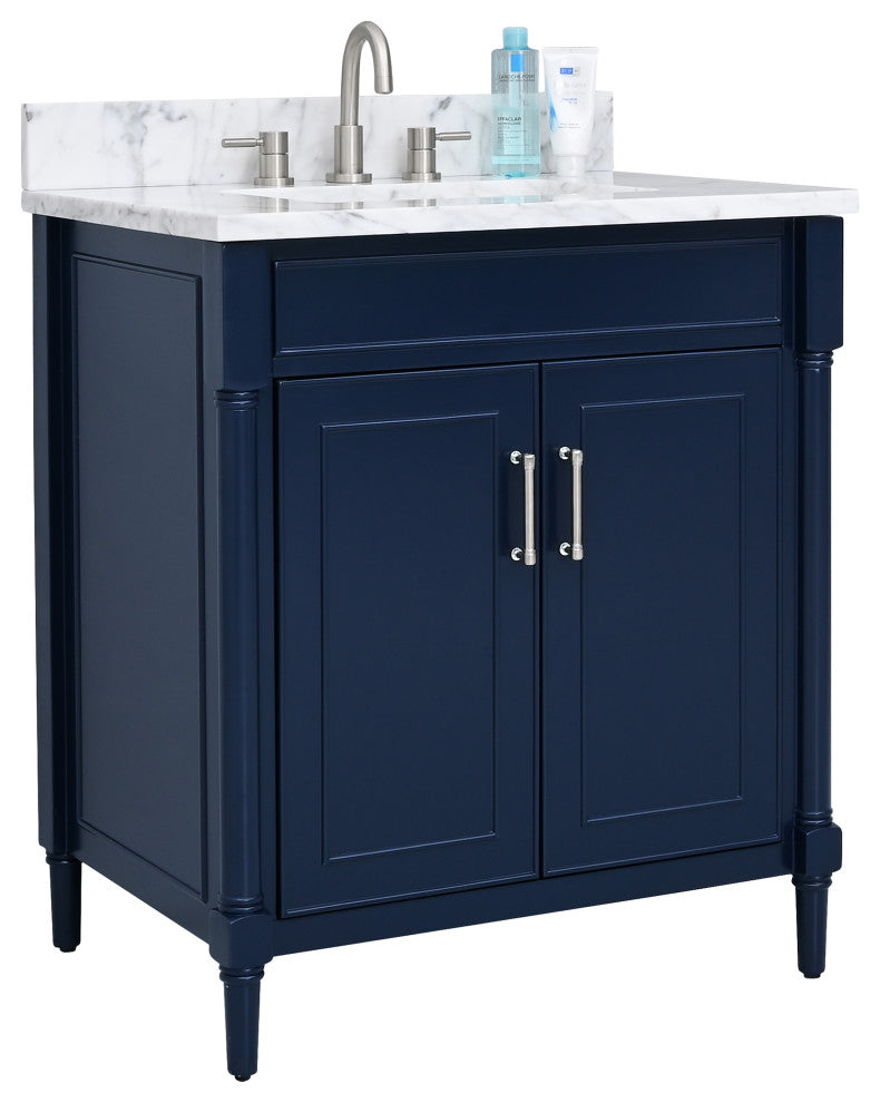 Avanity Bristol 36" Vanity Combo in Navy Blue and Carrara White Marble Top