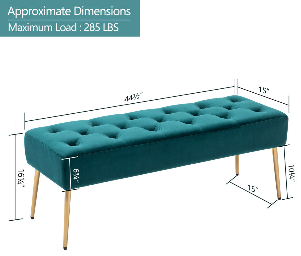 Button Tufts Bedroom Bench, Atrovirens-Velvet