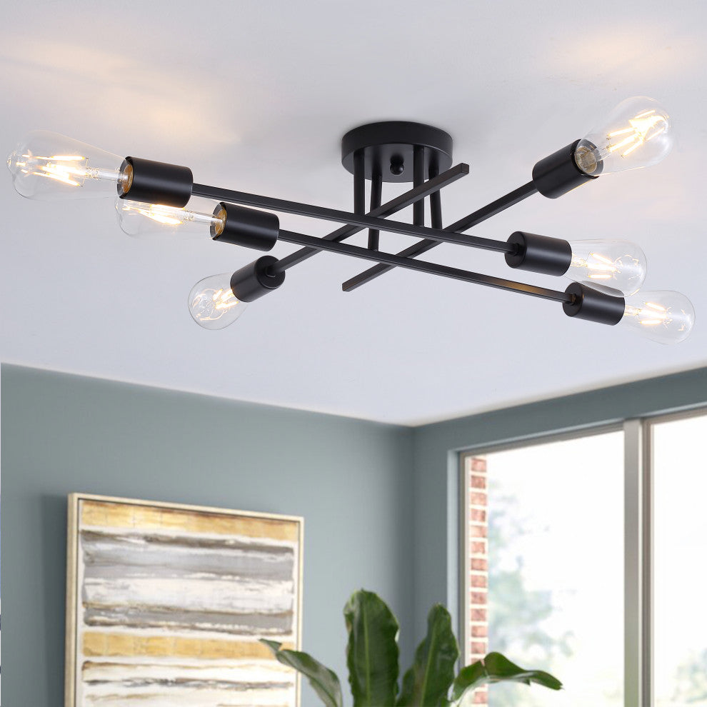 Industrial 6-Light Sputnik Semi Flush Mount Light