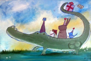 "Alligator Birthday" Painting Print on Wrapped Canvas