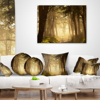 Deep Jungle With Foggy Sunlight Landscape Printed Throw Pillow, 18"x18"