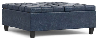 Harrison Large Square Coffee Table Storage Ottoman, Denim Blue