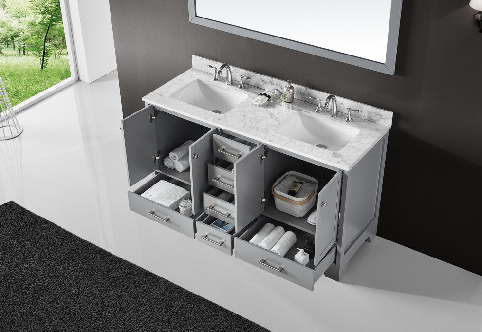 60" Double Sink Bathroom Vanity With Carrara Marble Top