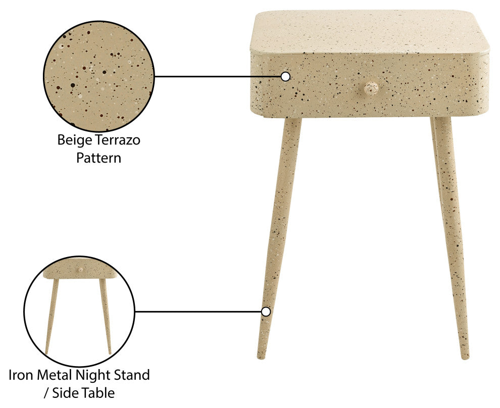 Rylan Iron Night Stand, Beige, Terrazzo