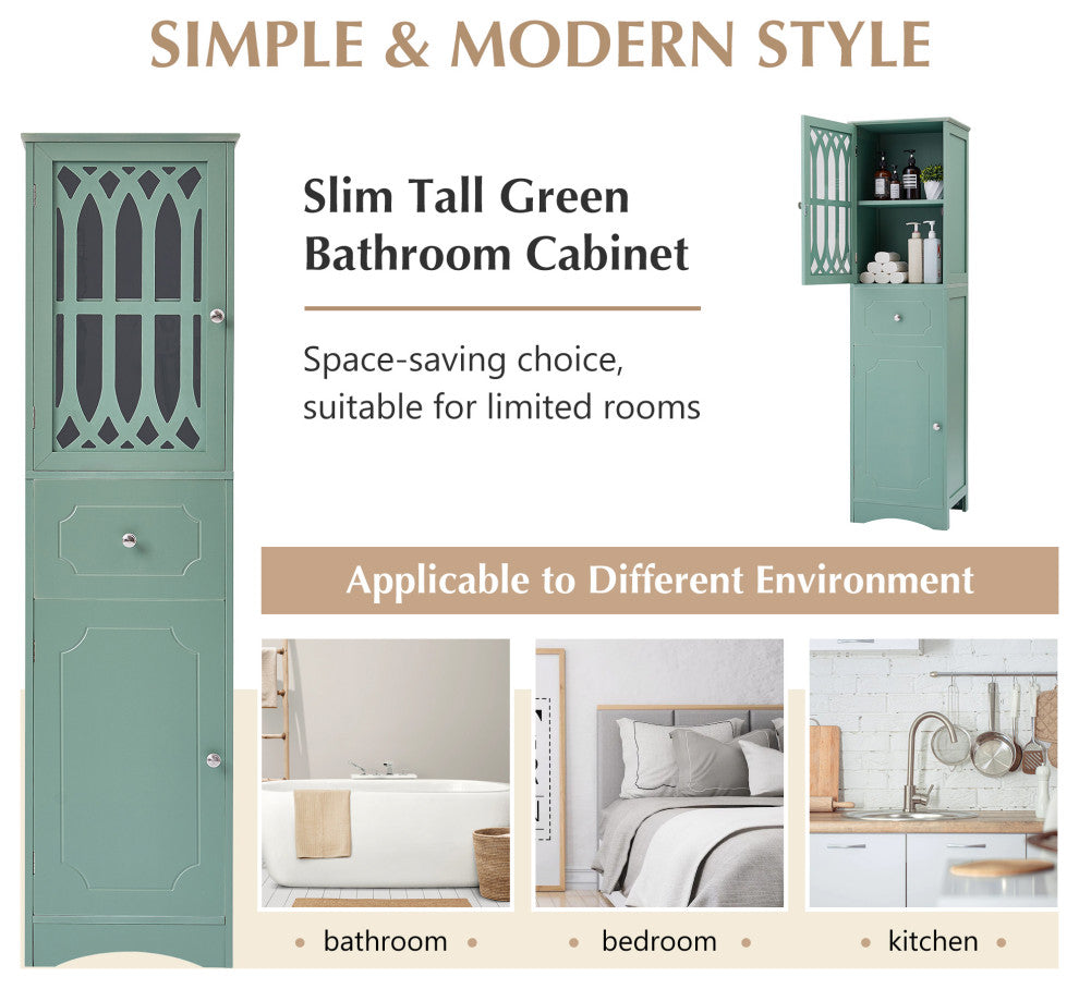 64" Tall Freestanding Bath Storage Cabinet, Adjustable Shelves