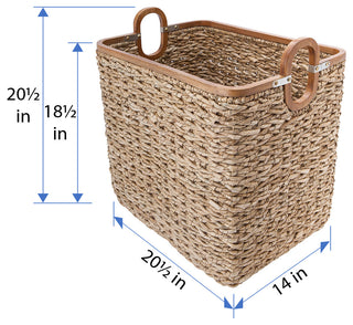 Rectangular Handwoven Storage Basket, Twisted Sea Grass With Wood Frame