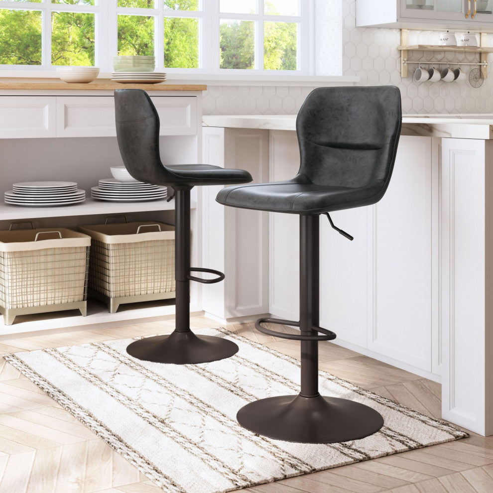 Bar Stool Chair Barstool, Faux Vinyl Leather, Steel, Vintage Black, Bronze