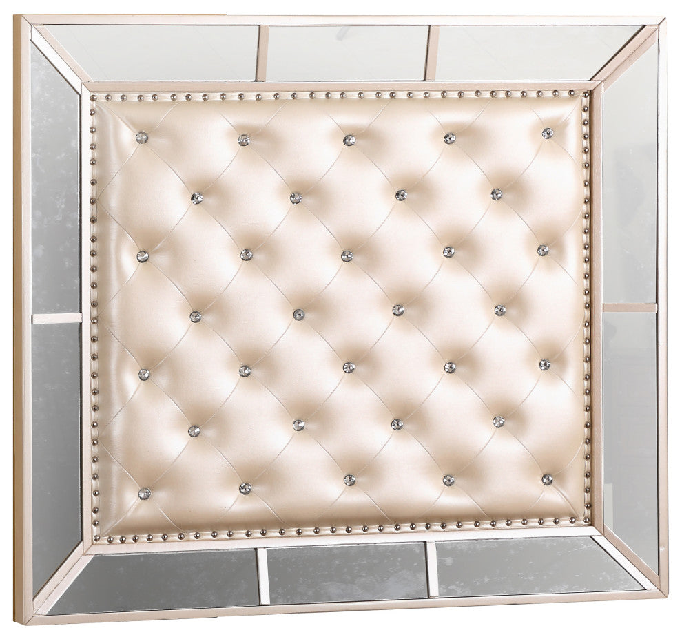 Galera Tufted and Mirrored Bed, Pearl, Twin