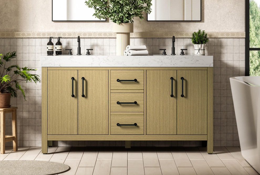 Home Living 60" Double Bathroom Vanity, Honey Brown