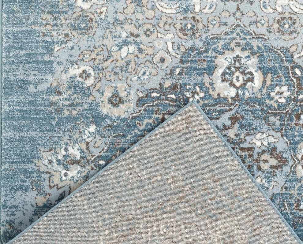 Persian Rugs Distressed Vintage Antique Area Rug, Blue, 6'5"x9'2"