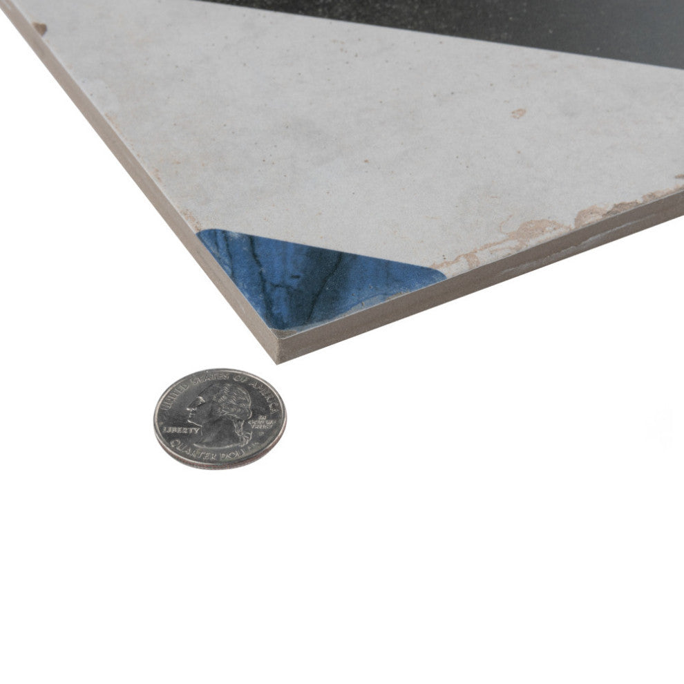 Renaissance Deco Indigo Frame Porcelain Floor and Wall Tile