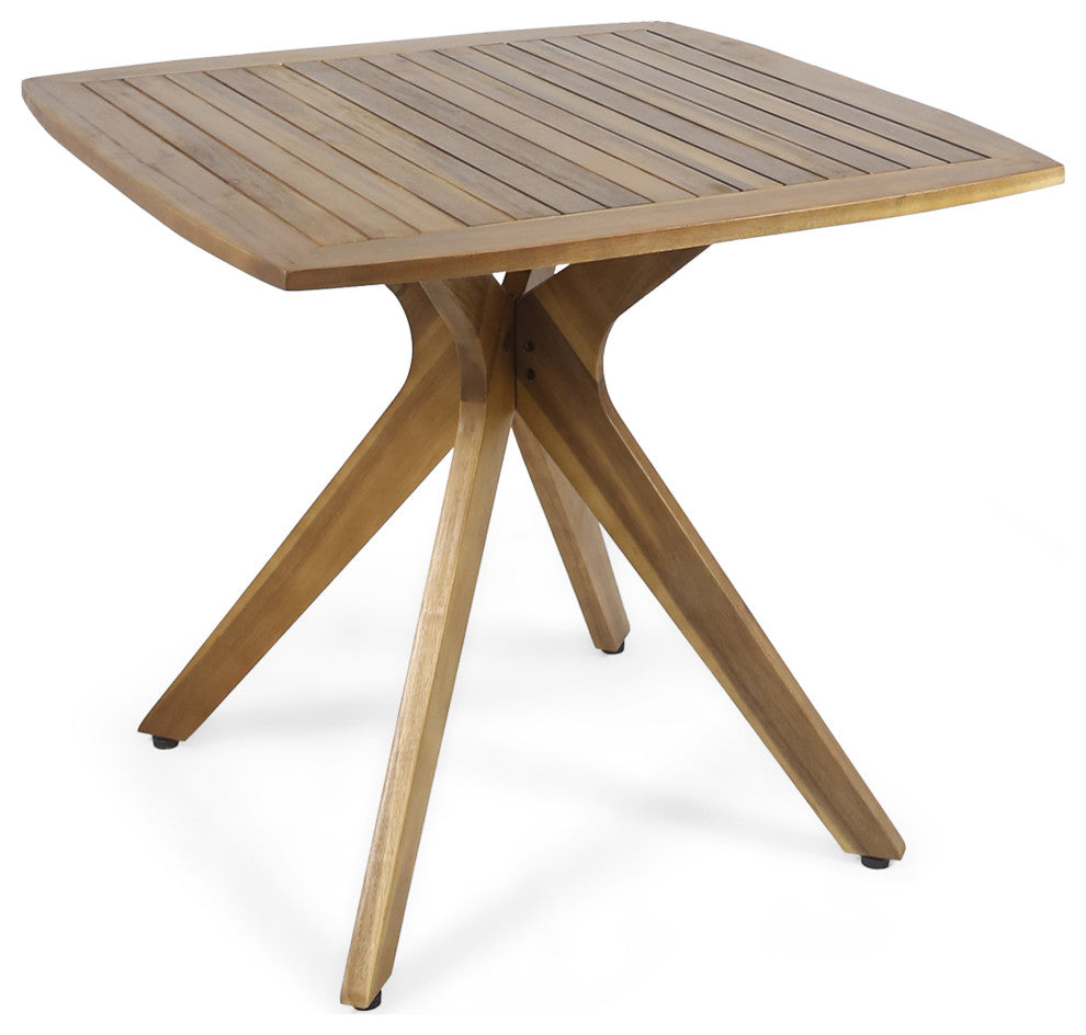 GDF Studio Stanford Outdoor Square Acacia Wood Dining Table With X Base, Teak Fi