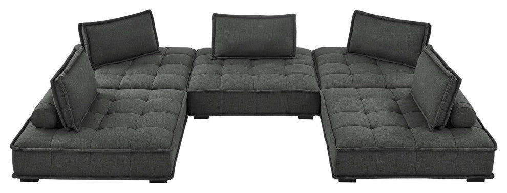 Modular Deep Tufted Sectional Sofa Set, Gray, Fabric, Modern, Hospitality