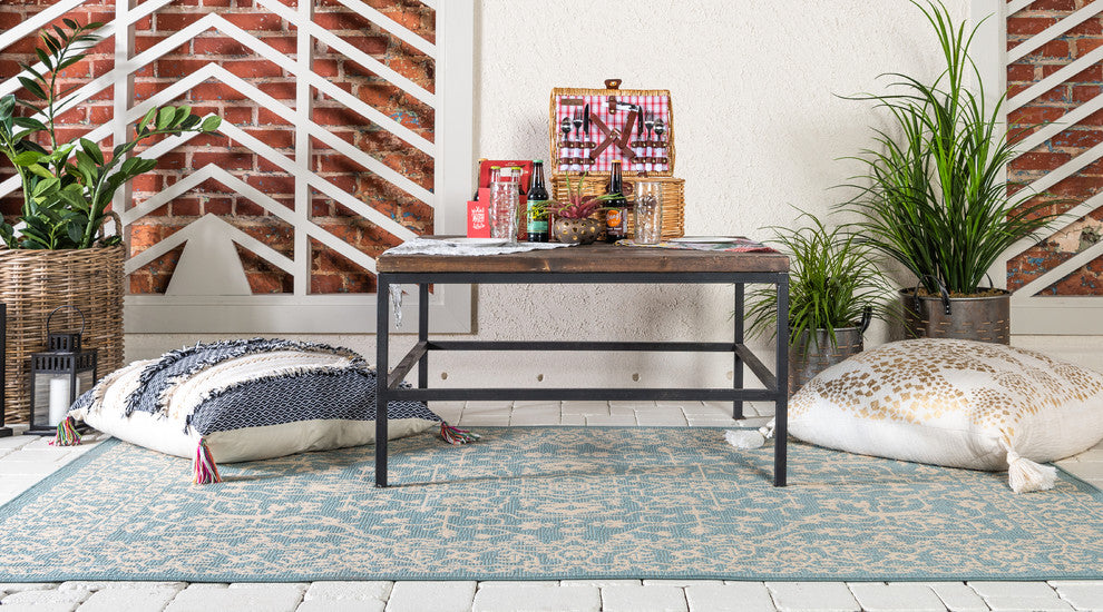 Unique Loom Light Blue Allover Outdoor 7'x10' Area Rug