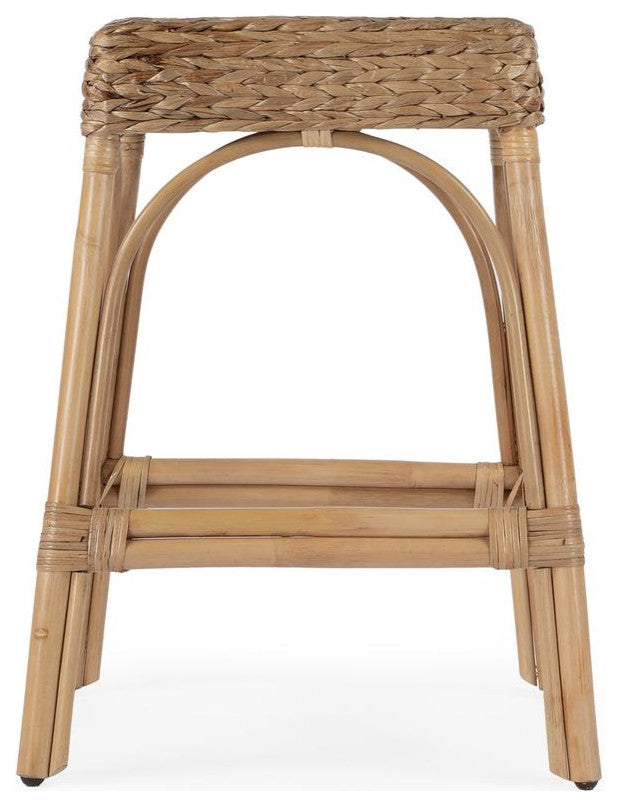 Robias 24.5 Rectangular Rattan and Water Hyacinth Counter Stool, Light Brown