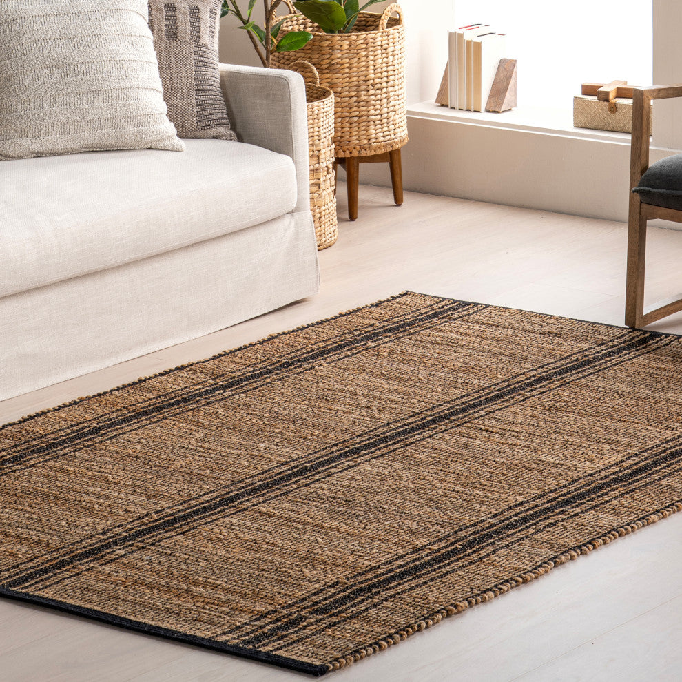 Nuloom Odette Braided Striped Jute Rug, Natural 5' x 8'