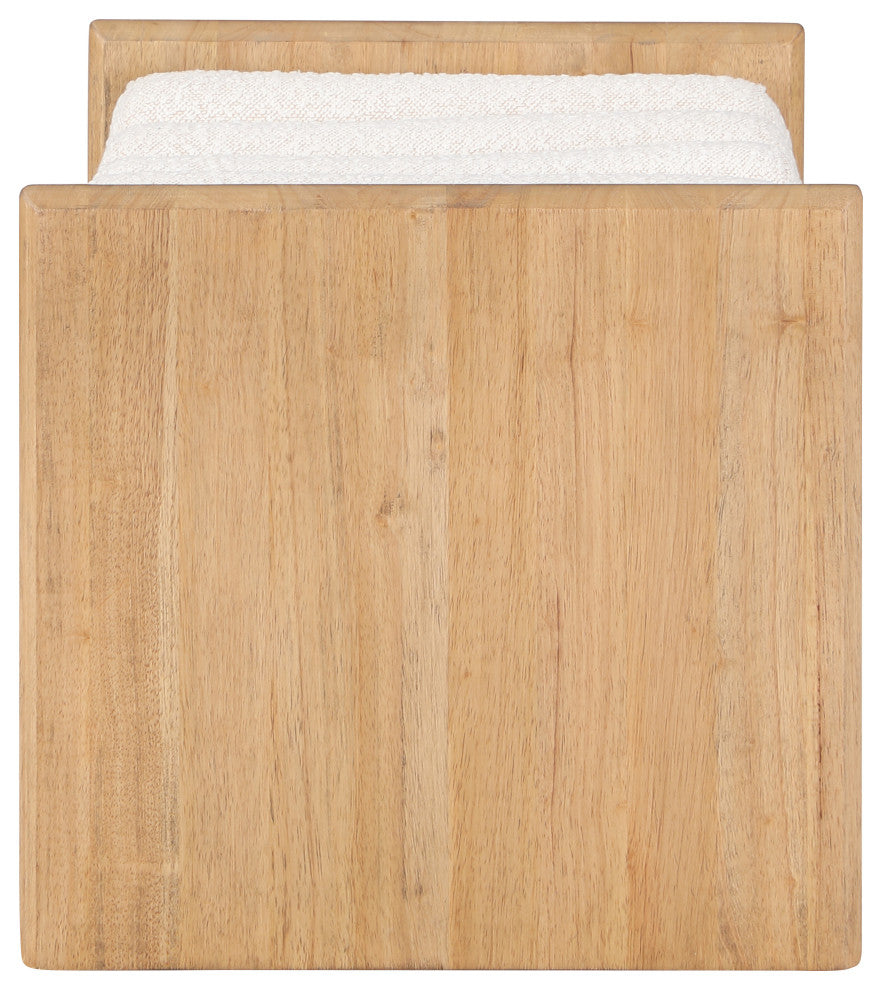 Waverly Boucle Fabric Upholstered Bench, Cream, 32" Wide, Natural Finish