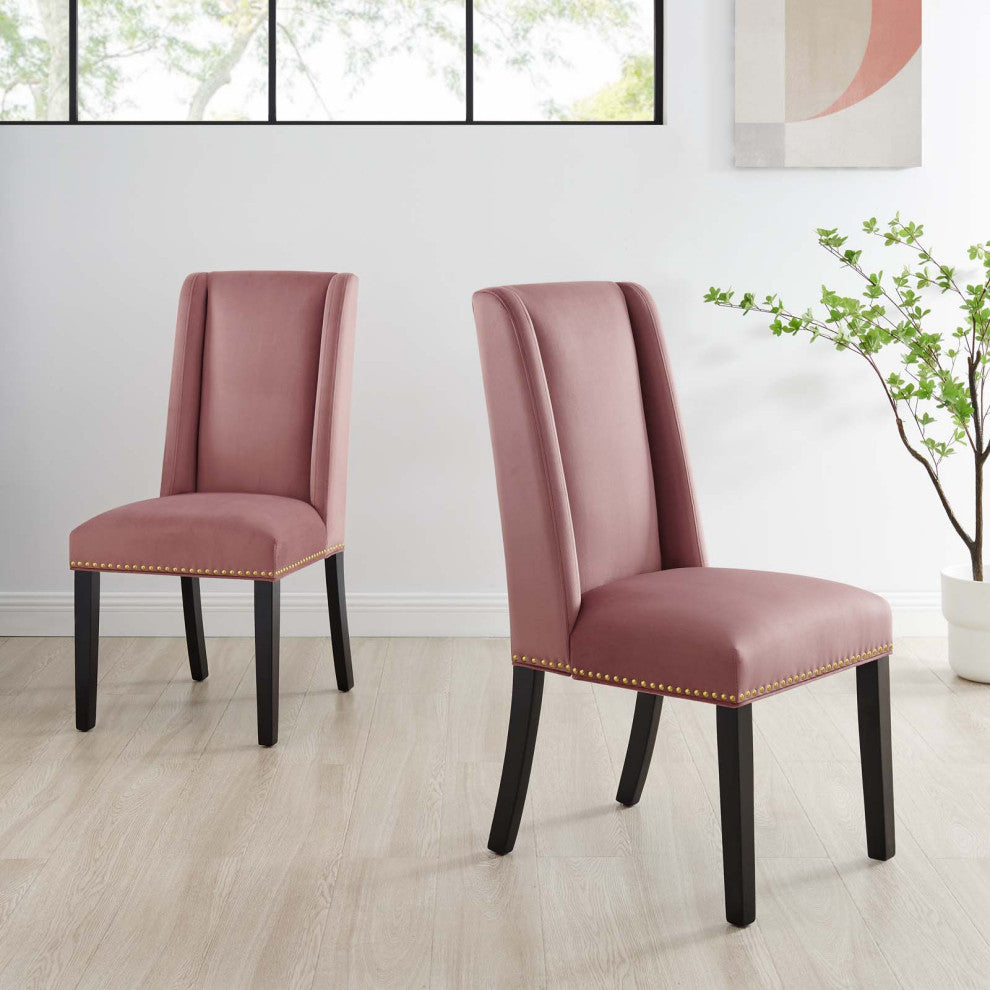 Dining Chair, Nailhead, Set of 2, Pink, Velvet, Modern, Cafe Bistro Hospitality