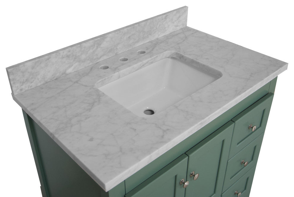 Abbey 36" Bathroom Vanity, Sage Green, Carrara Marble