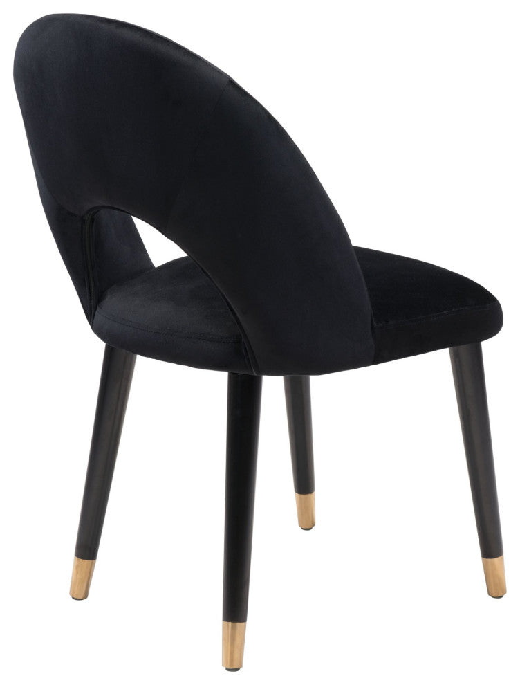 Side Dining Chair, Set of 2, Fabric, Wood, Black, Gold, Bar Kitchen Cafe Bistro
