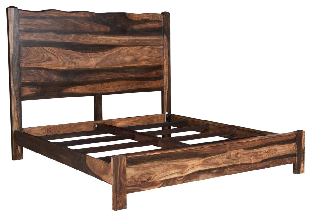 Damian Live Edge Solid Wood Panel Bed, Dark Brown, King