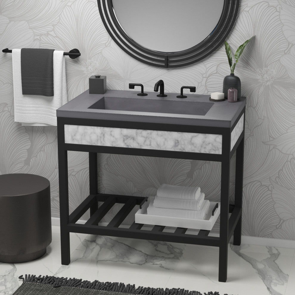36" Capistrano Vanity Top with Integral Sink, Slate, 8" Widespread Faucet Holes