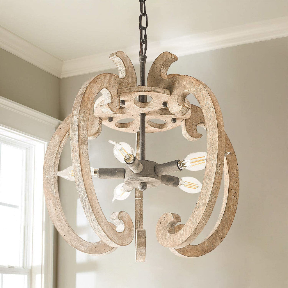 5 Light Wood Chandelier Farmhouse Pendant Hanging Light Fixture