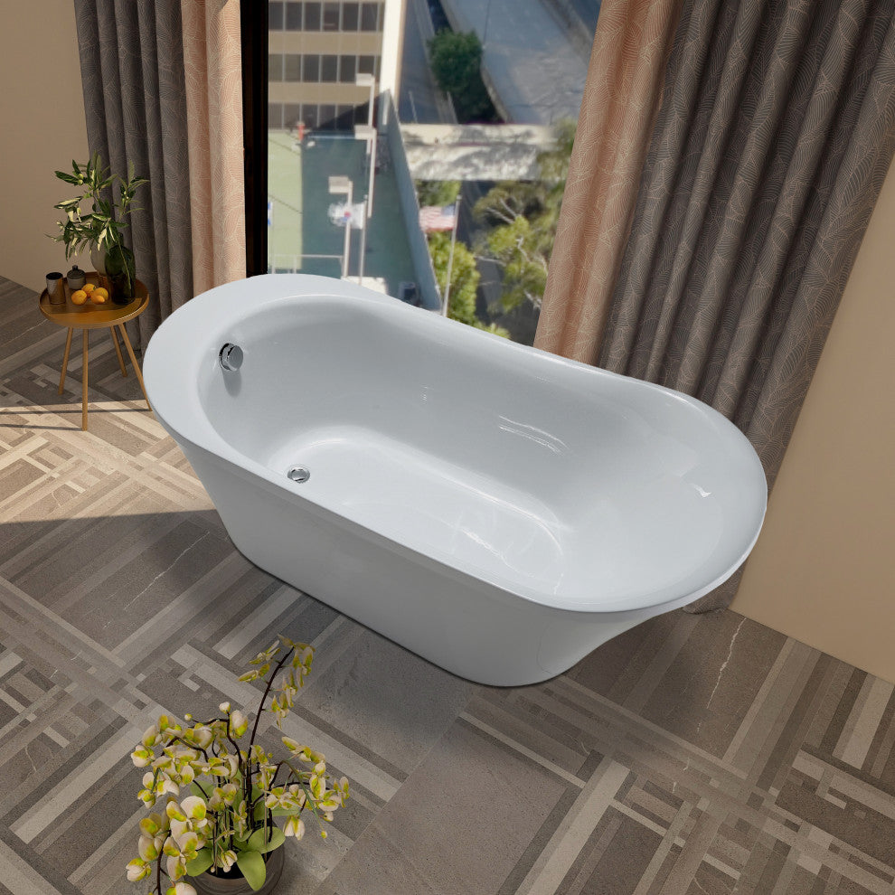 Vanity Art Freestanding Acrylic Soaking Bathtub, 70"
