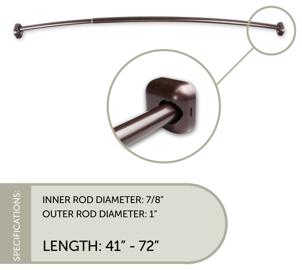 1" Shower Curtain Rod, Bronze, 41"-72"