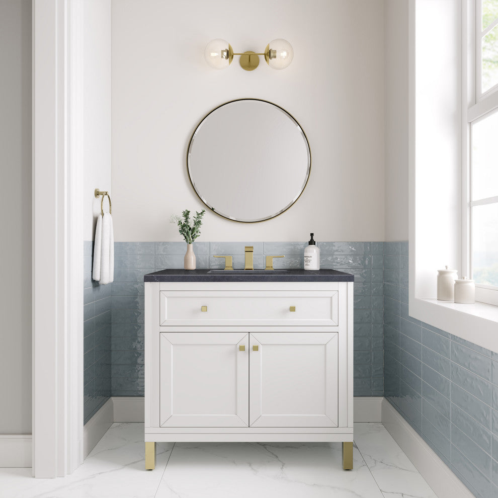 Chicago 36" Single Vanity, Glossy White,  Charcoal Soapstone Top