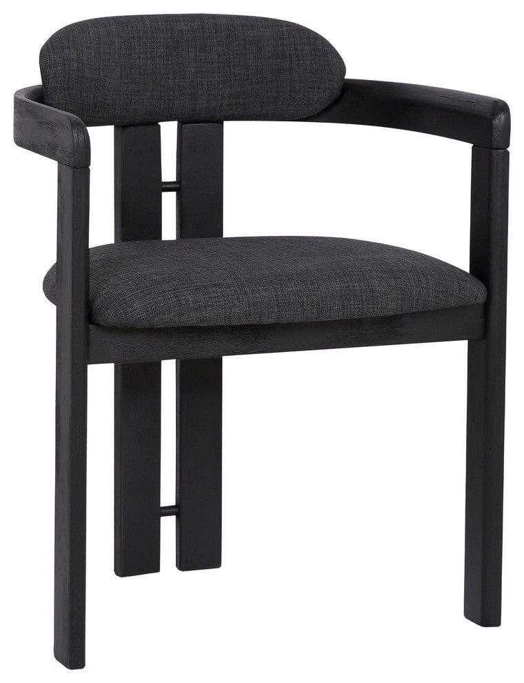 Jazmin Contemporary Dining Chair, Walnut Wood Finish & Charcoal Fabric, Set of 2, Black Brush Wood Finish