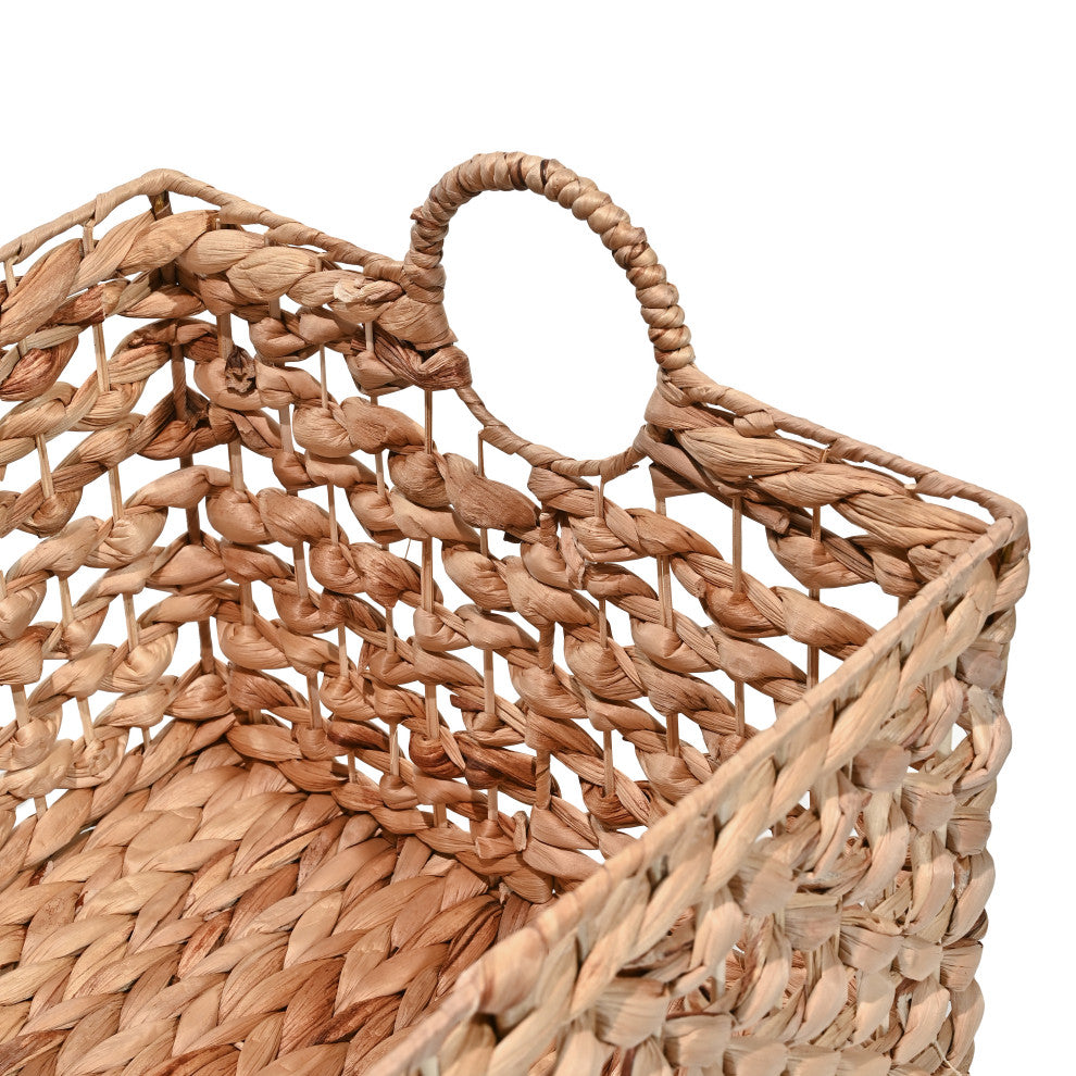 Quinn Cottage Woven Hyacinth Rectangular Storage Baskets With Handles, Set of 3