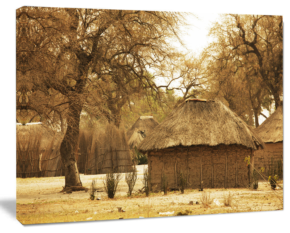 Beautiful Rural African Huts, Oversized Landscape Canvas Art, 40"x30"